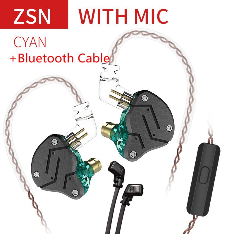 KZ ZSN 1DD + 1BA hybrydowy w słuchawkach dousznych wymienny przewodowy zestaw słuchawkowy HIFI czterordzeniowy napęd słuchawki do muzyki ZST ES4 ZSN PRO V80 ZS10: cyan with mic BT
