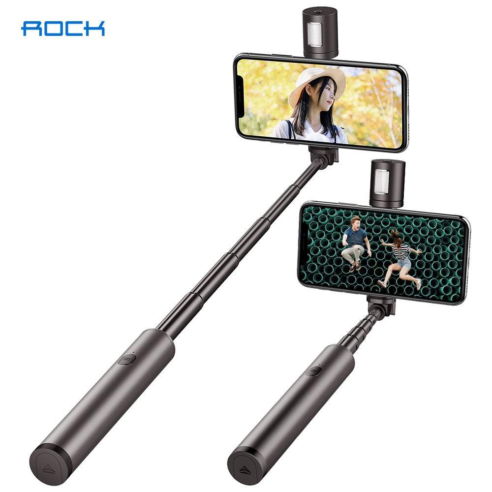 ROCK Mini Wireless Bluetooth Selfie Stick with Fill Light Portable Extendable Handheld Selfie Sticks for Phone IOS Android