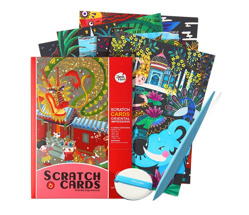 1 Set 6pcs 20x15cm Magic Color Scratch Art Paper Coloring Cards Scraping Drawing Toys for Children: Oriental Impressions