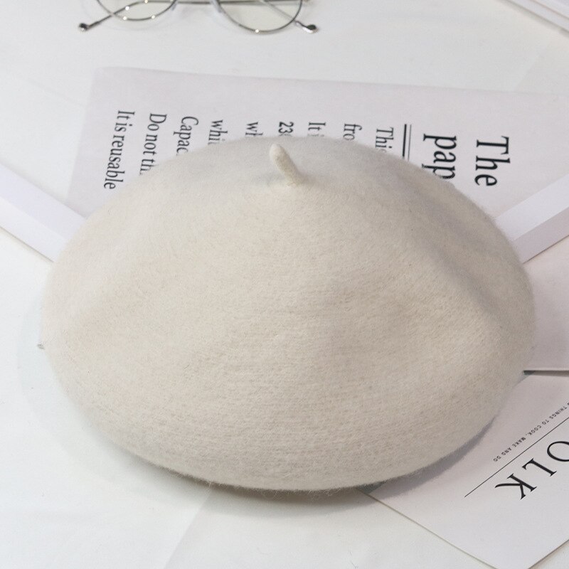 Japanse Herfst Winter Koreaanse Mode Wol Baret Vrouwen Hoed Retro Wollen Schilder Hoed Britse Art Bud Hoed Vrouwen barette Hoed: Ivoor