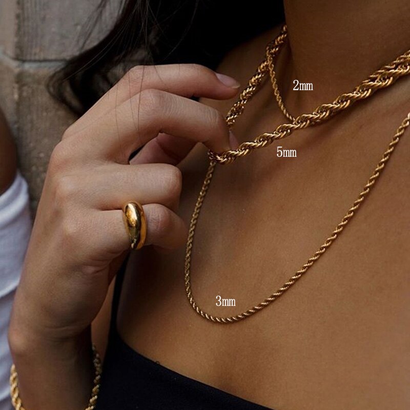 Must Have Minimalist Basic Gold Color Twisted Chain Choker Necklaces For Women Street Style Gold Jewelry Chain Necklace