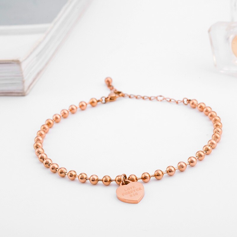 316L Roestvrij Stalen Armband Vrouwen Ronde Kralen Hartvormige Rose Goud Mode Armband, Sieraden Liefde Vrouwen Bracele
