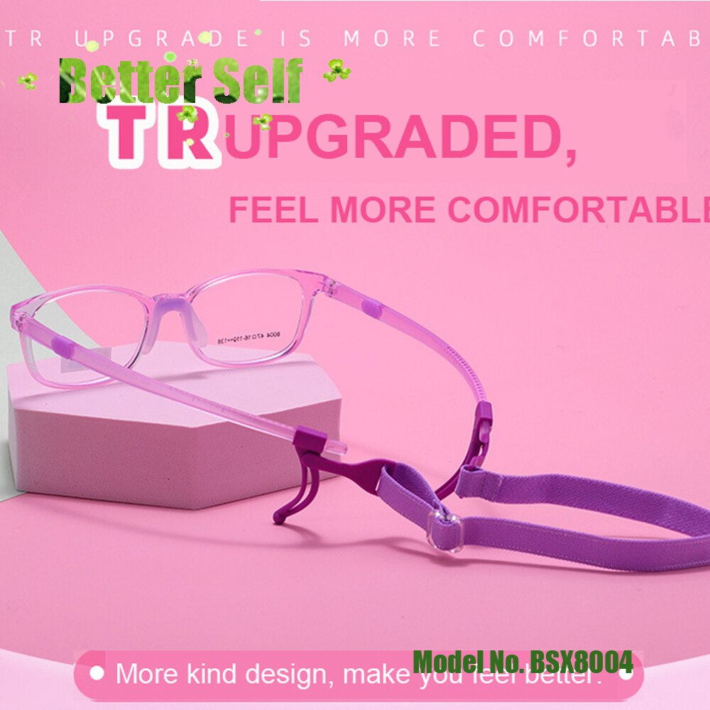 Glasses Frame Adjustable Temple kids Girl's Transparent Square Tr90 Eyeglasses Upgrade Silicone Nose Pad Boy's Spectacle BSX8004