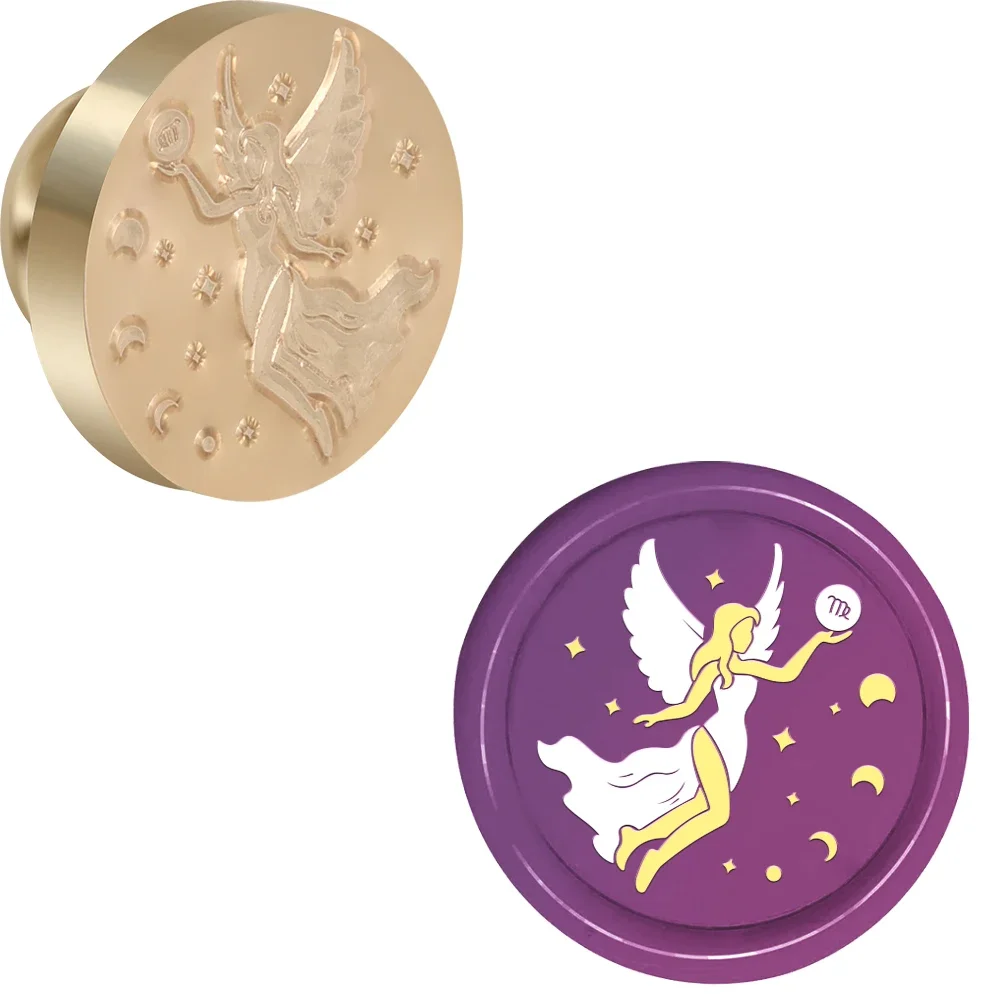 12 stjärntecken vaxstämplar runda avtagbara förseglade mässingsvaxstämpelhuvuden för att dekorera kuvert födelsedagskort anteckningsbok: Marinblå