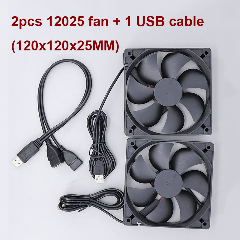 Dual 40mm 50mm 60mm 80mm 90mm 120mm DC 5V Powered USB Fans with 2 in 1 USB Cable for AV Receiver DVR Cooling E: Red