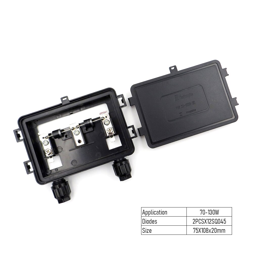 Solar Junction Box for Solar Panel connect PV solar cable connection 5 10 15 20 25 30 40 50 60 80 100 120 150 200 250 300 350 W: PV-BX2020C-2R