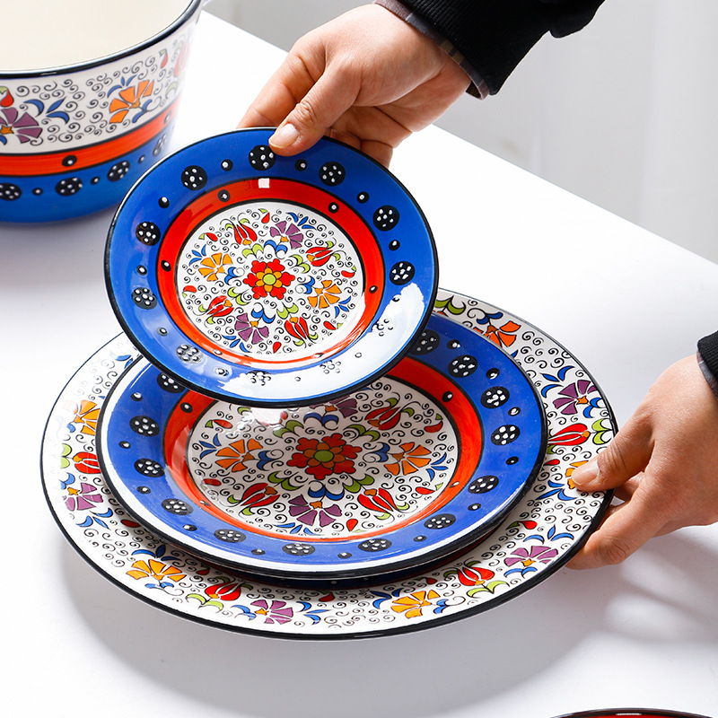 Vajilla serie de sombras de flores, Dishe cuenco de cerámica, plato de cena para el hogar, cuenco para sopa, contenedor de comida, plato de comida occidental, cuenco para ensalada de frutas