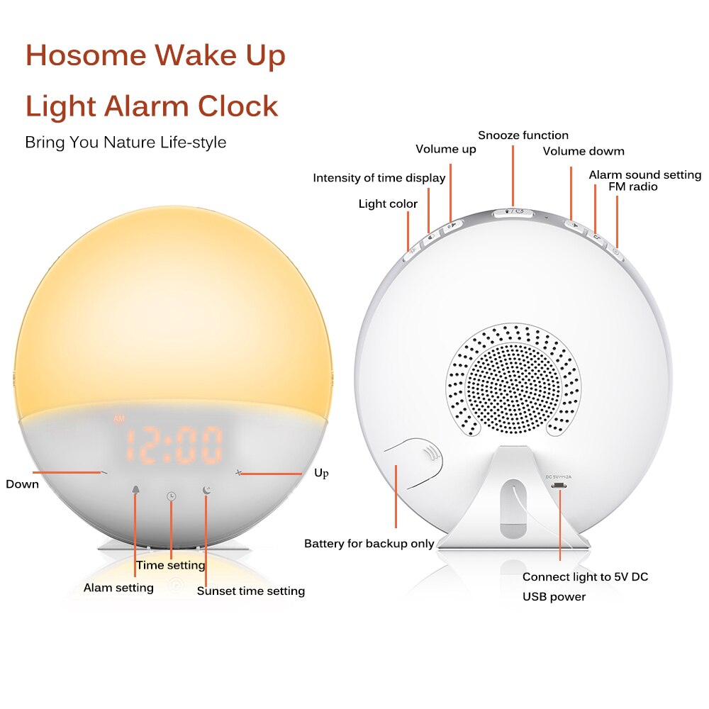 Colorful Night Light Simulation Sunrise Wake Up Alarm Sleep Music Light Night Light Music Clock