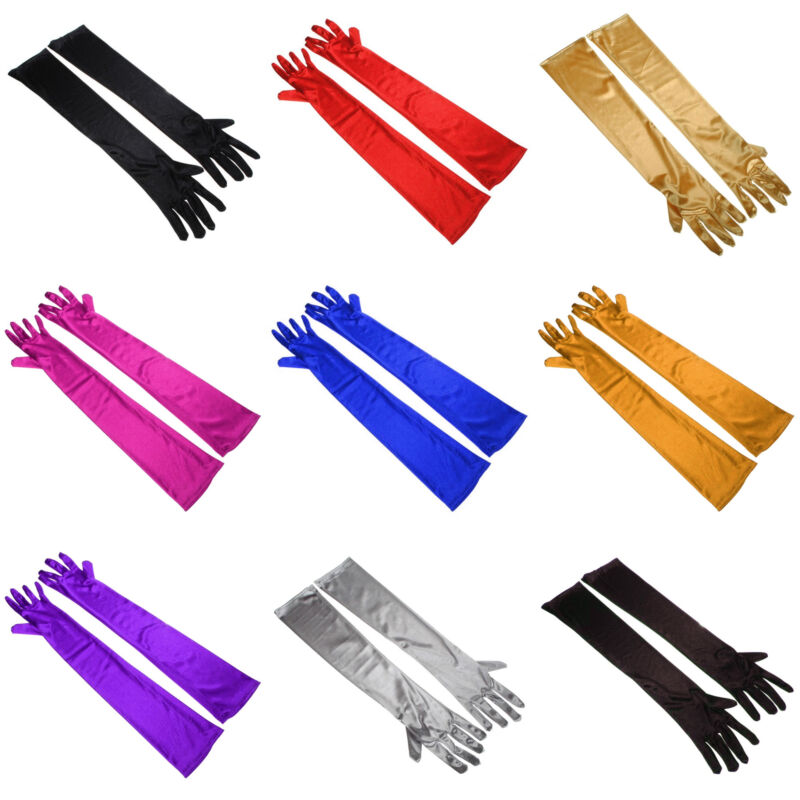 guantes largos satín Opera noche graduación disfraz guante Negro Azul oro rosa