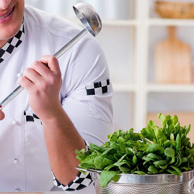 3-Piece 430 Stainless Steel Spoon Handle Spoon with Pouring Hook, Suitable for Kitchen Cooking Pots, 2 Oz