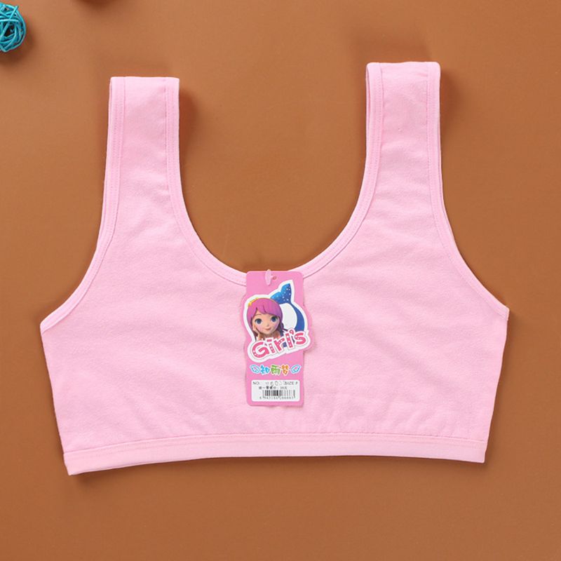 Teenage Puberty Girls Sport Training Bra Sweet Solid Candy Color Double Layer Breathable Kids Cotton Underwear Wireless Bralette