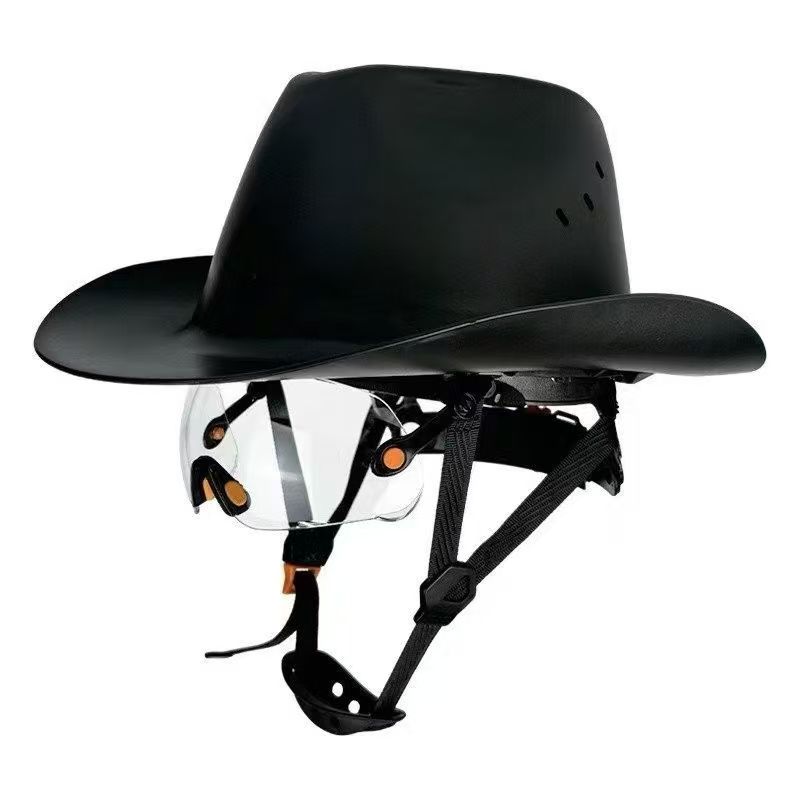 Full Brim Cowboy Hard Hat with High Goggles Outdoor Protective Safety Helmet ANSI Certified Sunshade Hard Cap: Blue