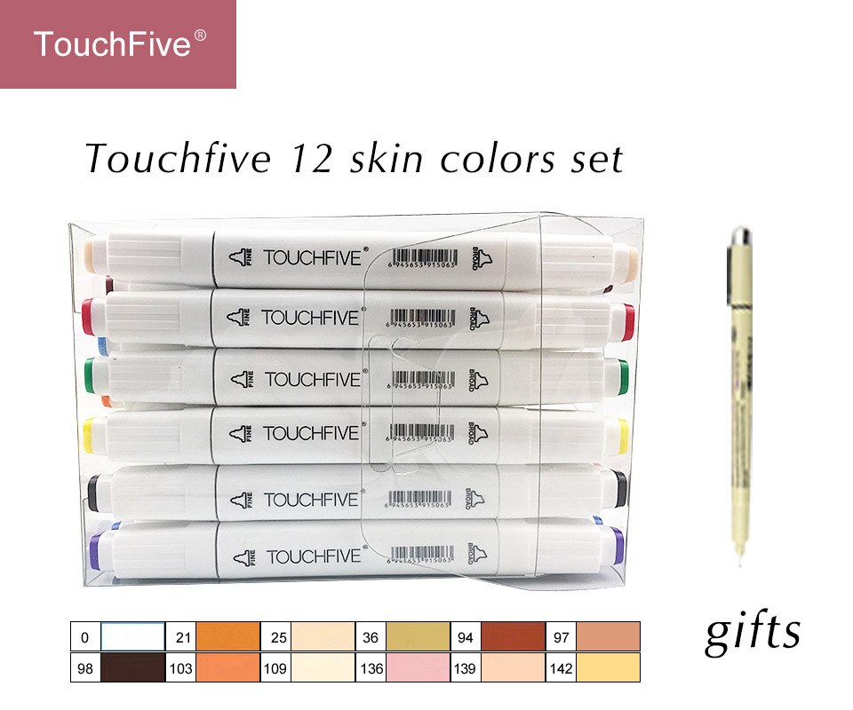 TouchNEW 12/24 Kleuren Skin Tone Sketch Markers Set Dual Head Alcohol Gebaseerde inkt Markers Pen Voor Tekening Animatie art Supplies: Touchfive-12white