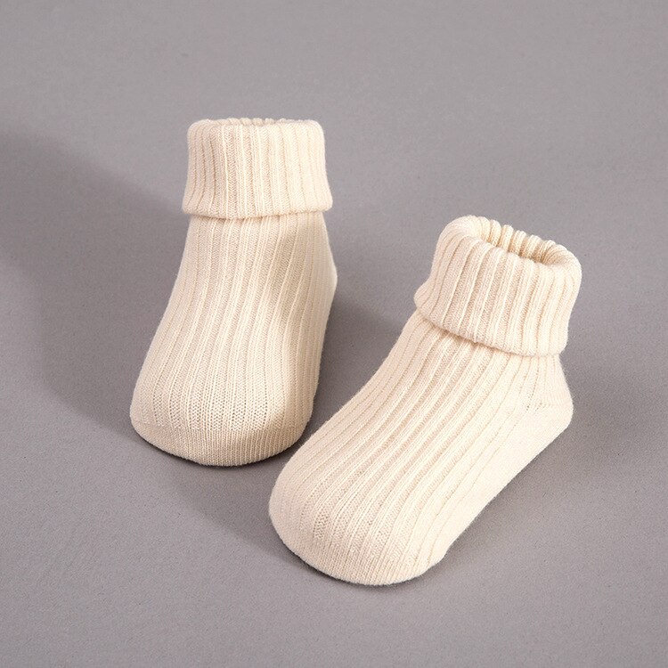 Våren anti-skli bomull strikkede babysokker med grussåler varme nyfødte lange sokker stripete gulvhødu sokker til smålåve sklisikre: beige / 2-4 år gammel
