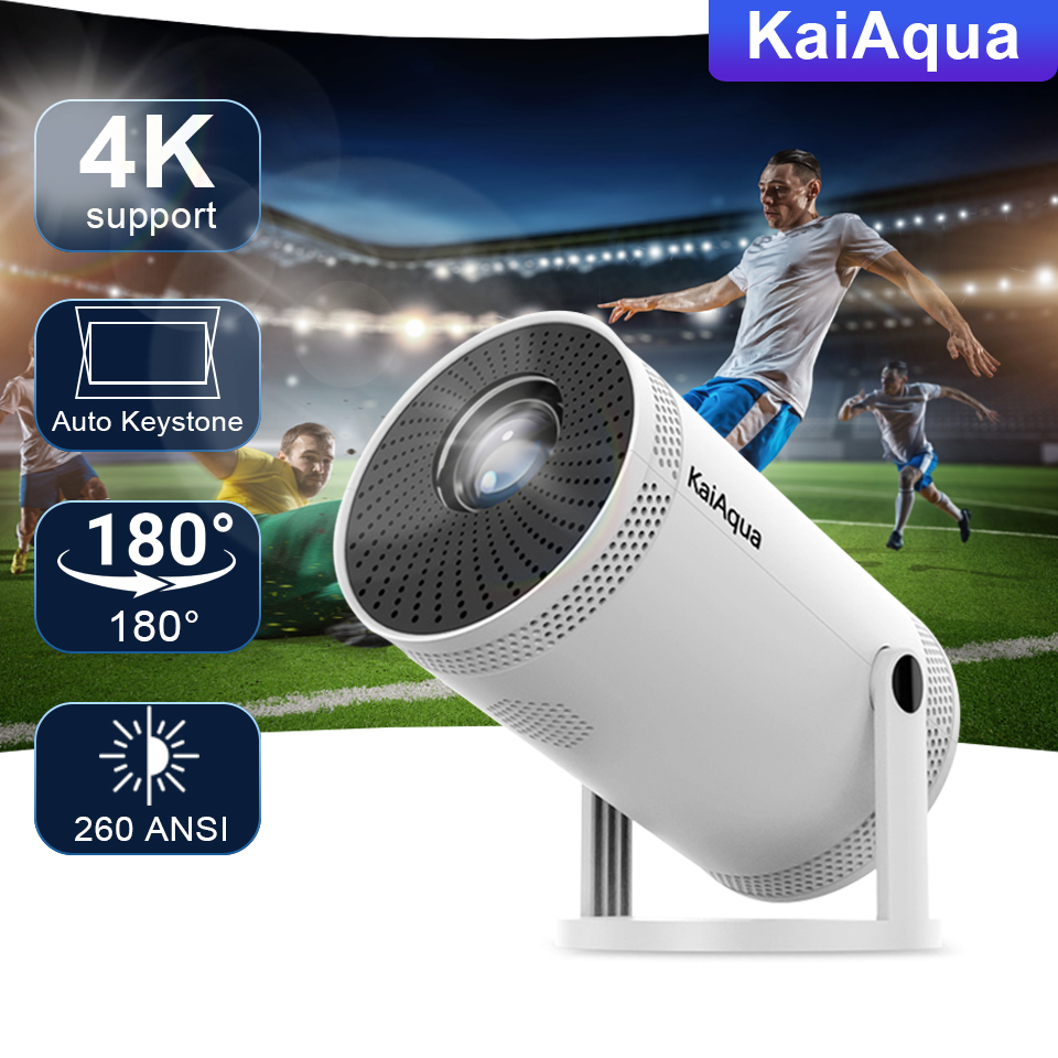 KaiAqua 260 ANSI 4K-Projektor-Dekodierung, 1280 x 720 P, Video-Audio, Heimkino, Autofokus, 5 G WiFi, 6 tragbare Outdoor-Projektoren, Beamer