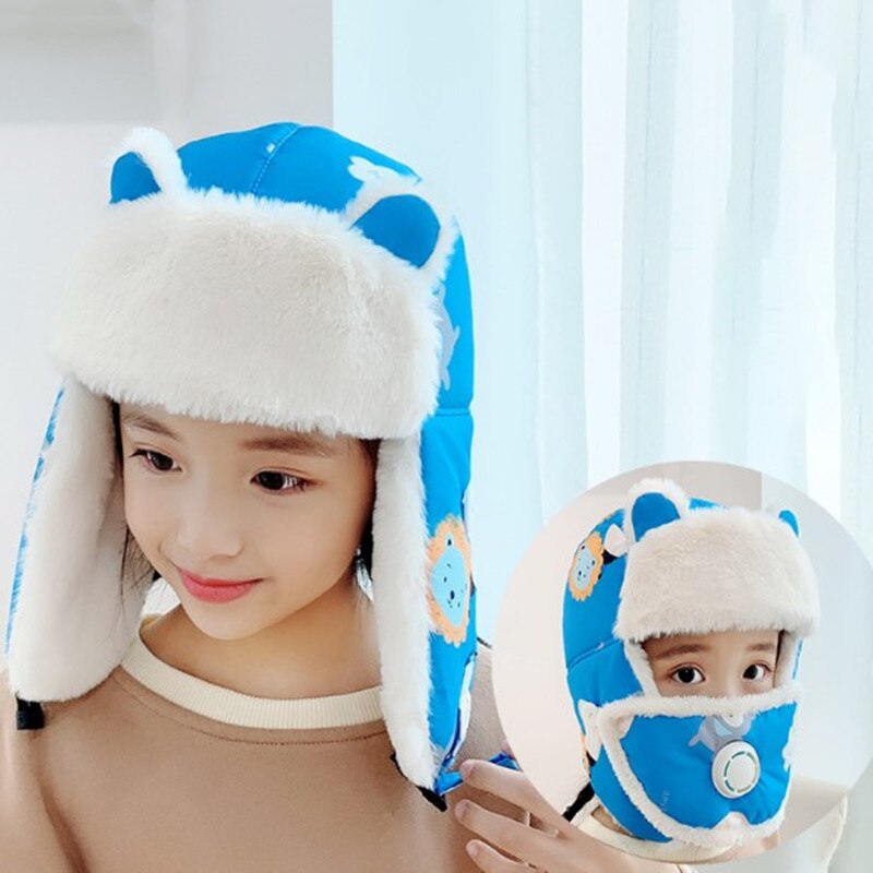 Plus Fleece Bomber Cap Child Winter Keep Warm Girl Cute Cartoon Boy Windproof Ear Protection Face Mask Gorra