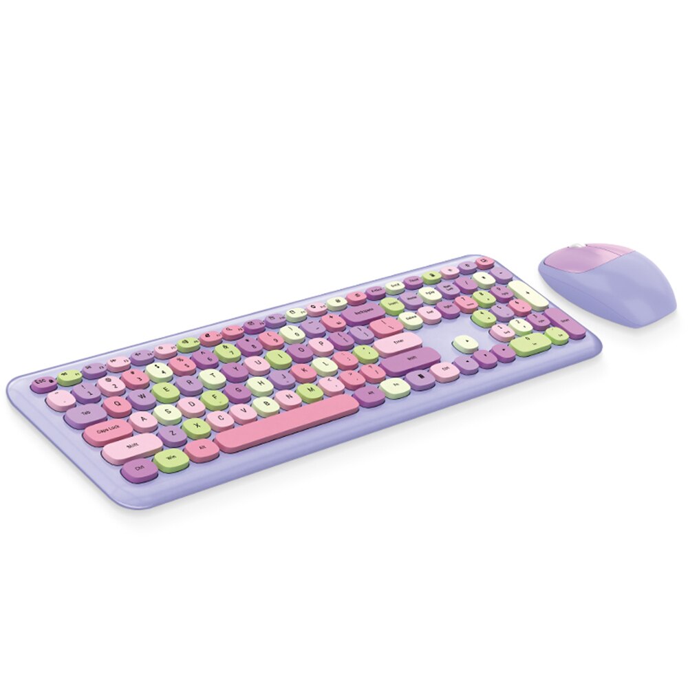 Mofii 666 2.4G Wireless Keyboard Mouse Combo Mixed Color 110 Key Keyboard Mouse Set with Round Punk Keycaps 2.4G Keyboard Mouse: Purple