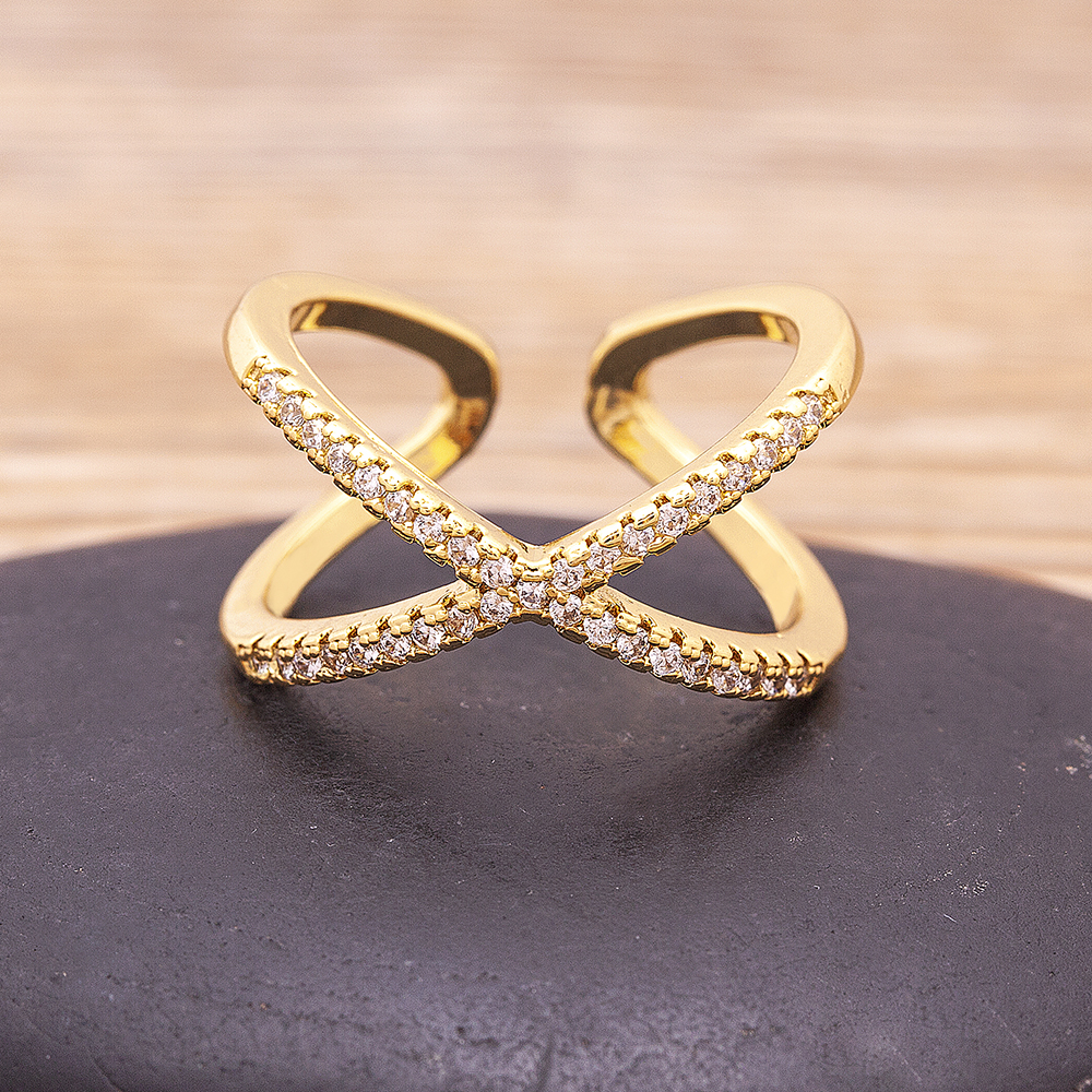 Bague de fiançailles en forme de X pour femmes, anneau de luxe, pavé de Zircon couleur or, bijoux élégants simples, ouvert, réglable, offre spéciale
