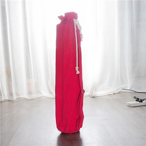 Lærred yogamåtte taske bærbar gymmåtte taske yoga rygsæk yogamåtte opbevaringspose fitnessmåttebærere (yogamåtte ikke inkluderet): Rød