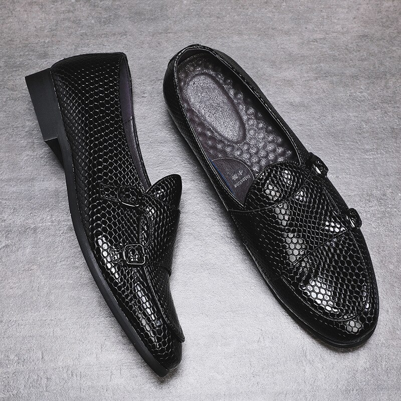 Men’s Navy Exotic Leather Loafers – Genuine Crocodile & Calfskin Slip-Ons main image 1