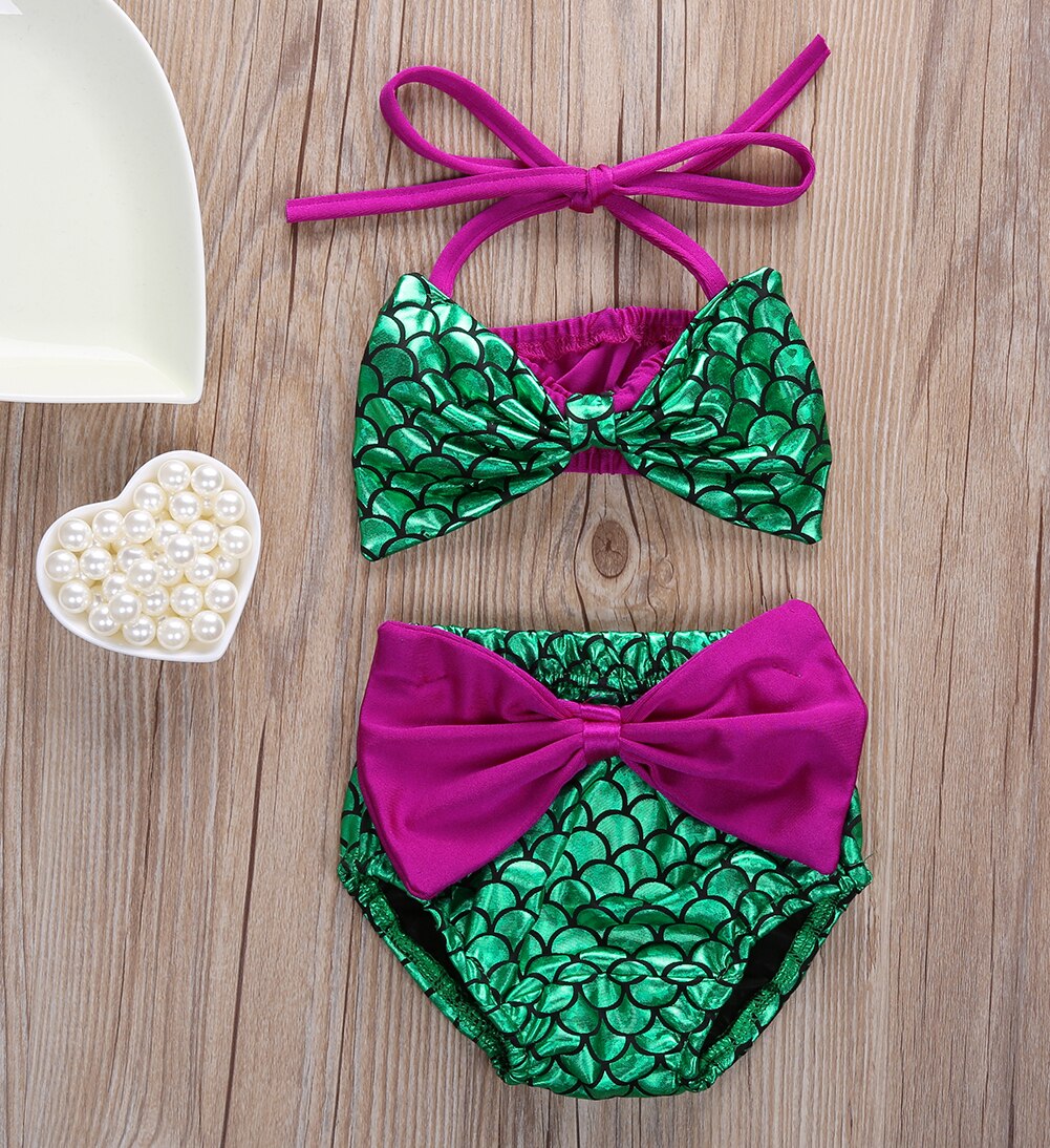 Newborn Baby Girls Mermaid Bowknot Bikini Set Swimwear Swimsuit Bathing Suit