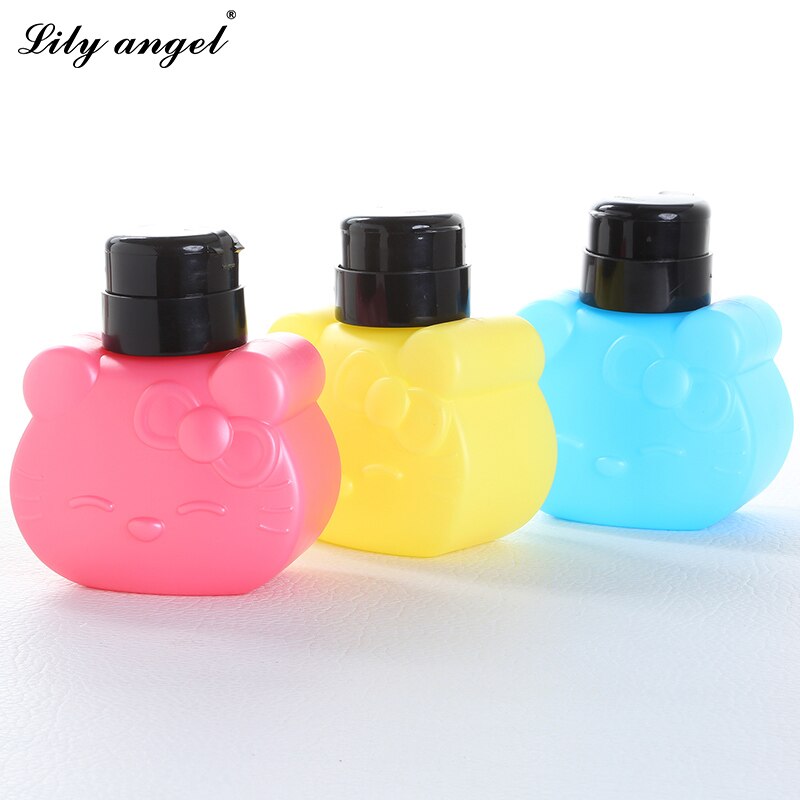 1 Pcs 300 Ml Hello Kittly Stijl Lege Pomp Dispenser Liquid Uv Gel Polish Nail Art Polish Remover Cleaner Aceton fles