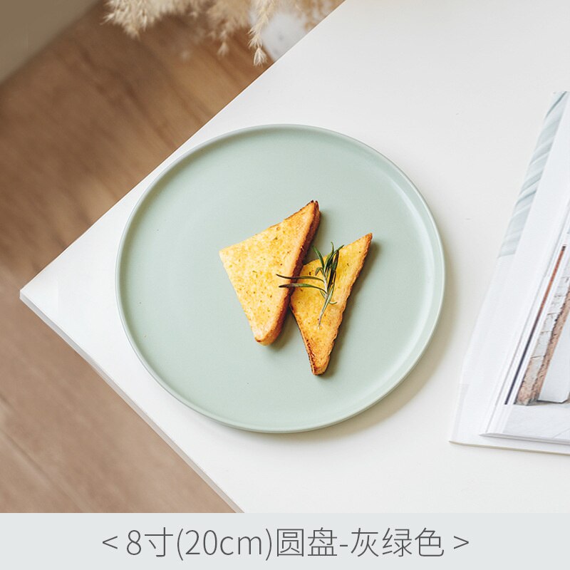 Platos de cerámica nórdicos para carne y pastel, platos creativos para el hogar, Plato de frutas, postre, vajilla de estilo occidental para carne: Gray-green / 8 inch