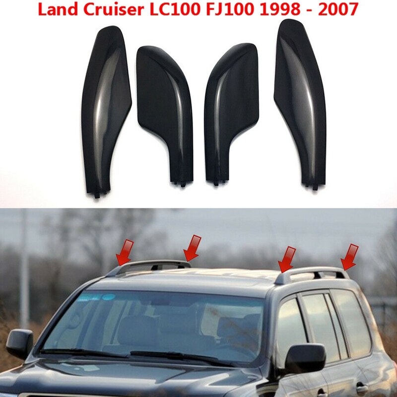 Black Roof Rack Bar Rail End Replacement Cover Shell 4PCS for Toyota Land Cruiser LC100 FJ100 1998-2007: Default Title