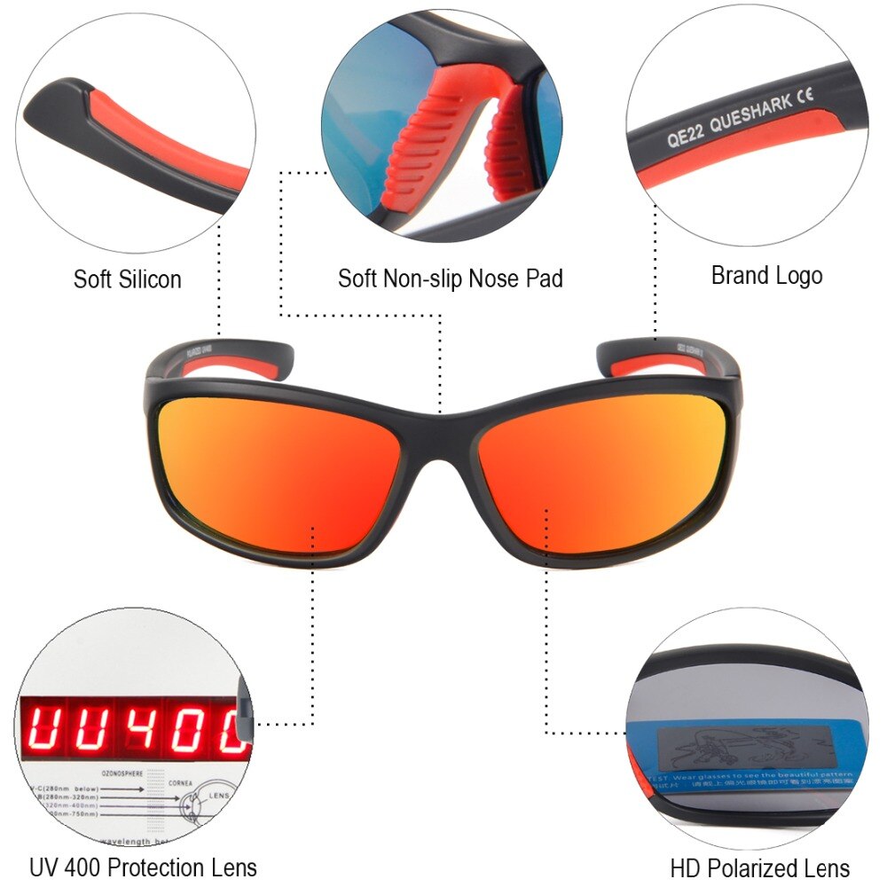 Queshark Gepolariseerde Vissen Zonnebril Mannen Vrouwen Klimmen Camping Wandelen Eyewear Visser Bril UV400 Bescherming