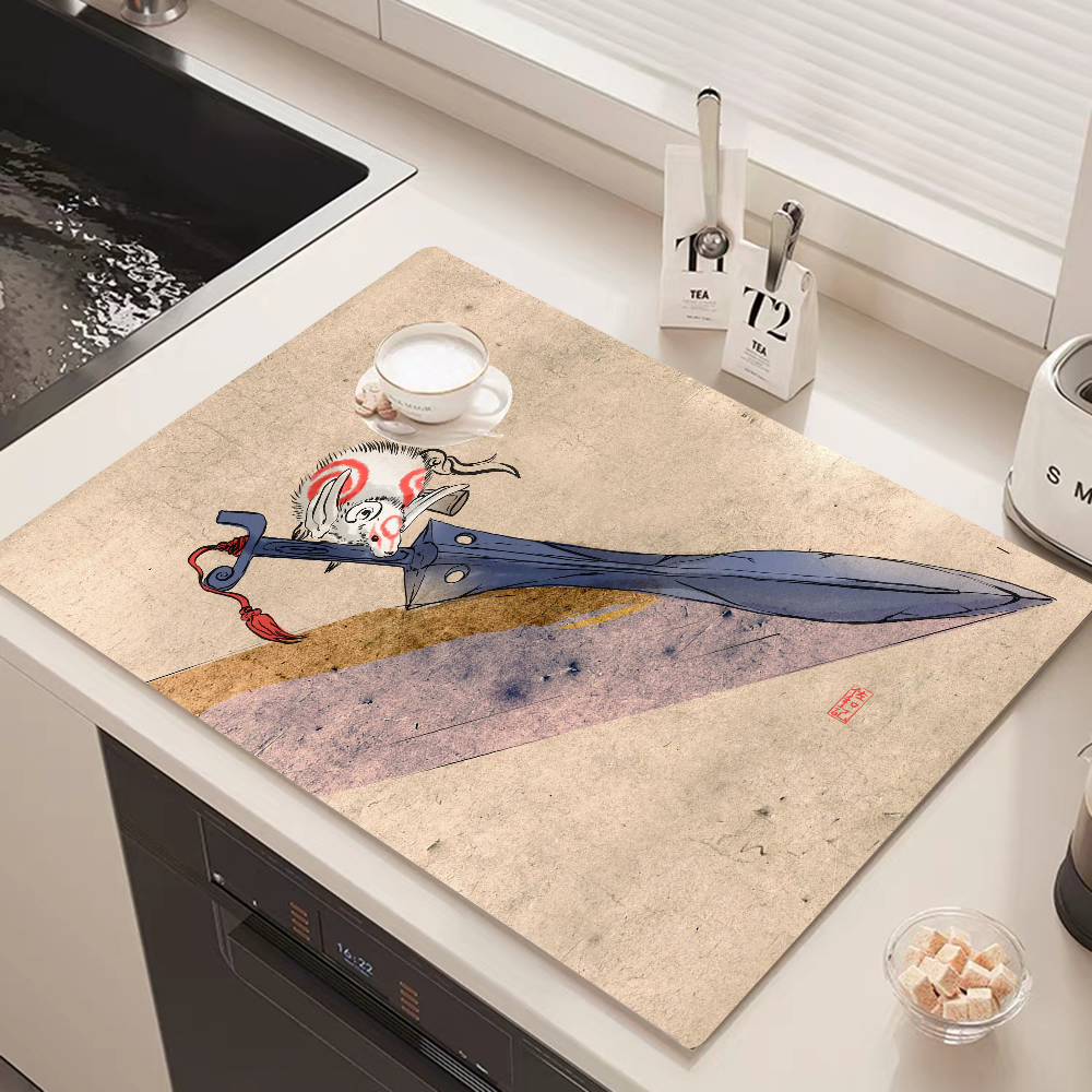 Jeu vidéo Okami Japanese Culture Kitchen Proximity Ining Polymers, Non-ald Drain Dish Mats, Coffee Pad, Heat Degree Napperon, Dinnerware