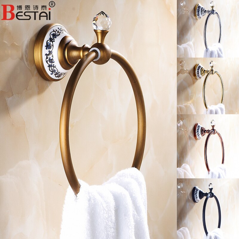 Toallero antiguo para baño, toallero de cristal pulido cepillado, toallero sólido de latón montado en la pared, toallero, anillo rosa dorado plateado