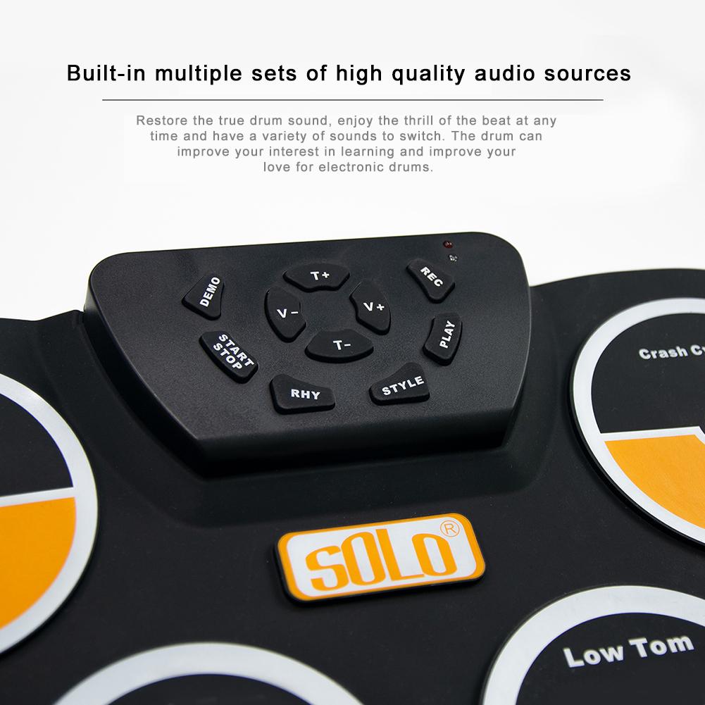 Ensemble de batterie électronique enrouler tambour pratique Pad Midi batterie Kit avec prise casque haut-parleur intégré tambour pédales enfants d'anniversaire