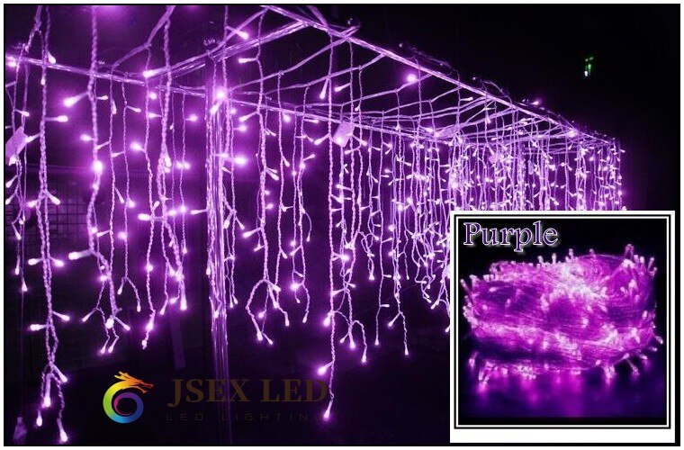 Christmas lights led curtain icicle string lights 5M droop 0.4-0.6m waterfall outdoor decoration for party garden home wedding: Purple / 110V US Plug