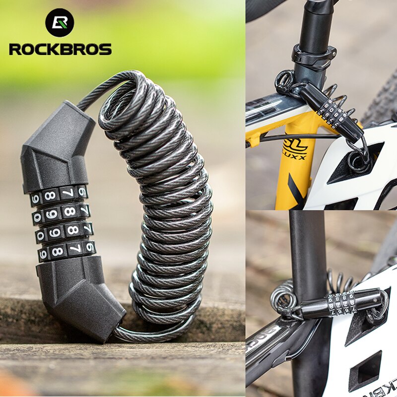 Rockbro 1.5M Fietsslot Scooter Disc Helmt Tas 4 Cijfercombinatie Stalen Kabel Wachtwoord Fietsslot Motorfiets Fiets Accessoires