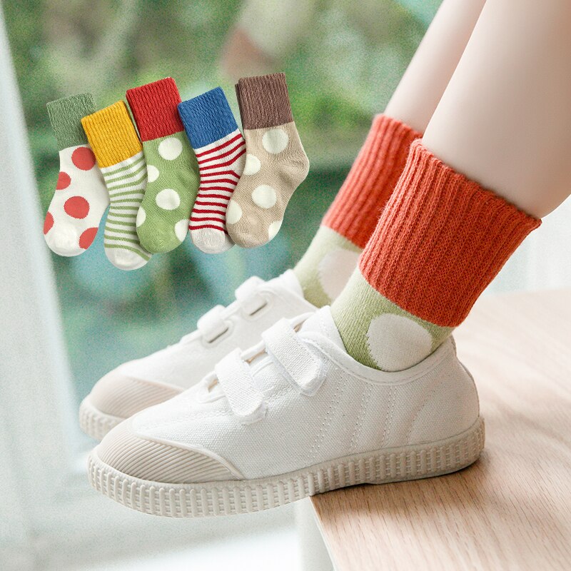 1-12y toddle meias para meninos meninas outono inverno algodão meias curtas crianças meninas pontos 5 pares/pacote c114