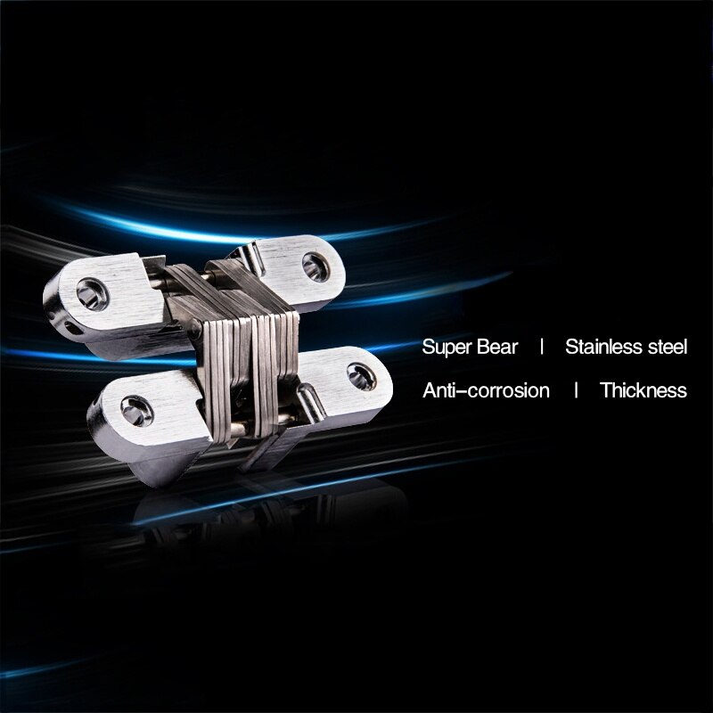 2PCS 304 Stainless Steel Hidden Hinges Seven Size Invisible Concealed Folding Door Hinge For Kitchen Furniture Hardware