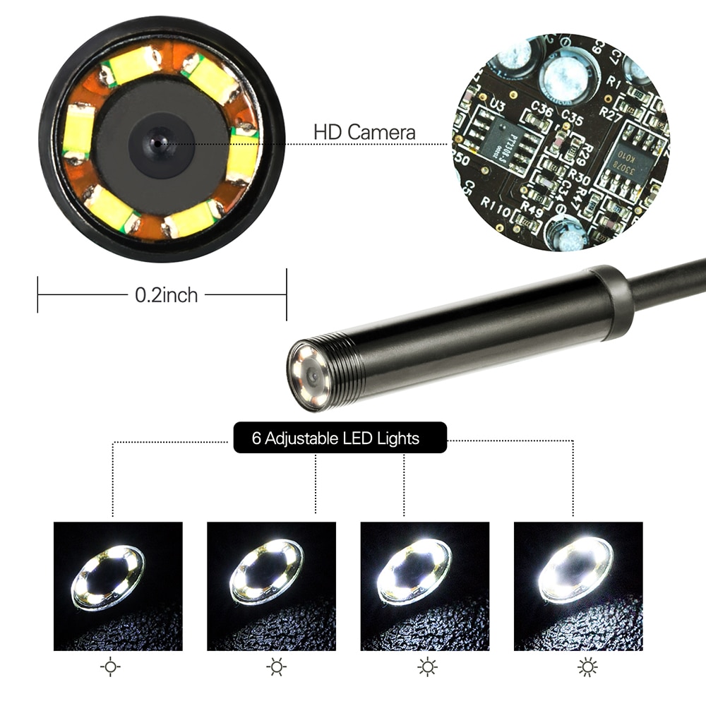 7mm android endoskop kamera  ip67 vandtæt support otg og uvc smartphone hd slange mini usb endoskop bil / pcb inspektion