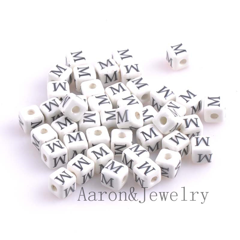 heißer Weiß A-Z Gemischte Buchstaben Alphabet Würfel Keramik Buchstaben Perlen passen Schmuck machen 8mm 10 stücke YKL0355X: Gold