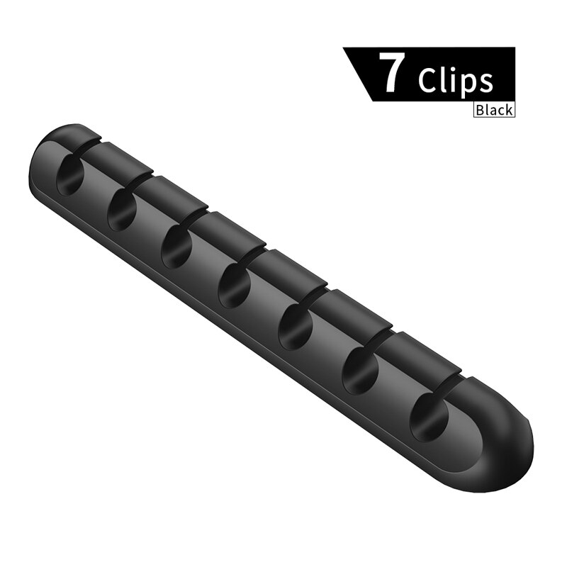 Organizador de cables para auriculares, soporte de cargador de silicona para almacenamiento de cables, Clips, bobinador de cables, novedad: 7 Clips Black