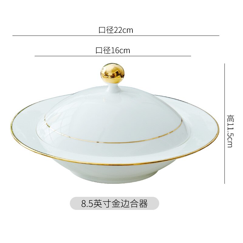 Ceramic Porcelain Plate Home Style Stew Cup With Cover Nordic Dish Plate Soup Cup Ceramic Net Red Plate: 8.5 inches