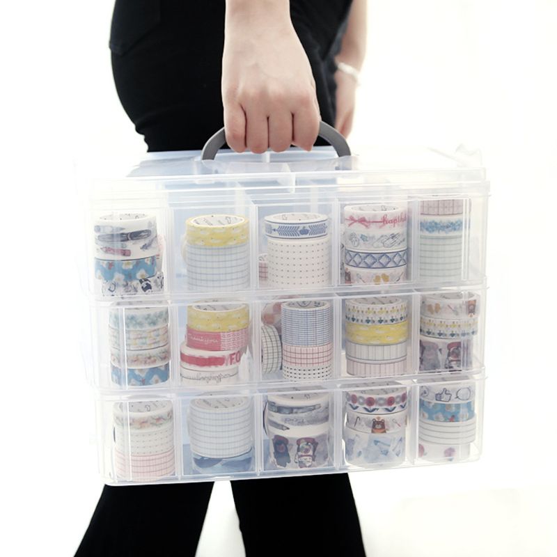 3-Layer Transparent Storage Box Clear Stationery Organizer Cosmetics Tape Art Supplies Case Holder with Detatchable Compartments