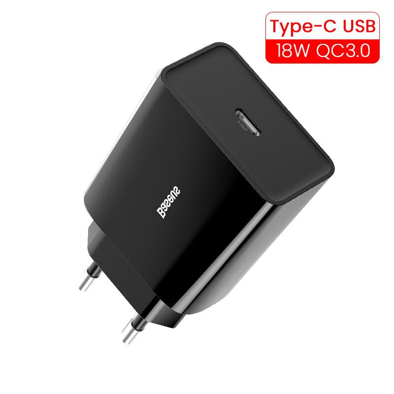 Baseus carregador rápido usb de 18w, suporte para carregamento rápido usb 3.0 mini-c pd, carregador de telefone portátil forhuawei forxiaomi forip: 18W Type C Black