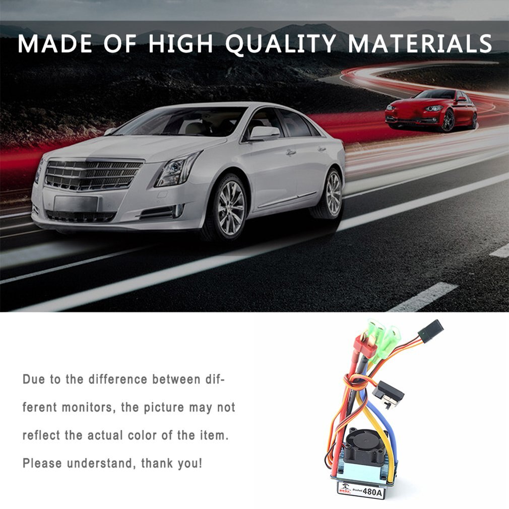 480A Brushed ESC Dual-way Bidirectional ESC Water/Air-cooled Waterproof Speed Controller for RC Cars/Boats with fan