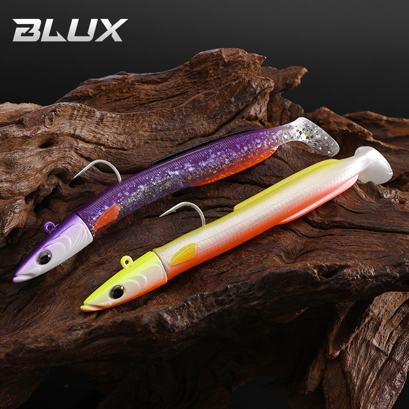 BLUX Happy Sandeel 11cm 17g suave Anguila viva señuelo de pesca paleta cola Jig cabeza gancho vinílicos vibración cebo Artificial equipo de agua salada