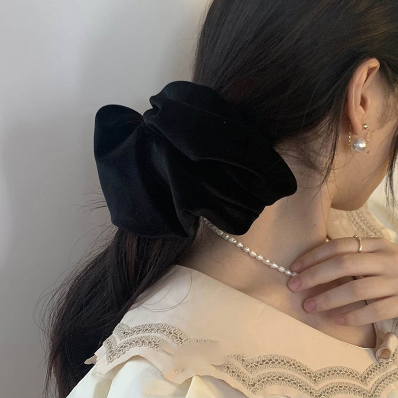 Coleteros de terciopelo negro de gran tamaño, lazos para el cabello para mujeres y niñas, bandas elásticas grandes de goma sólida para el cabello, cuerda, accesorios para el cabello de cola de caballo para invierno