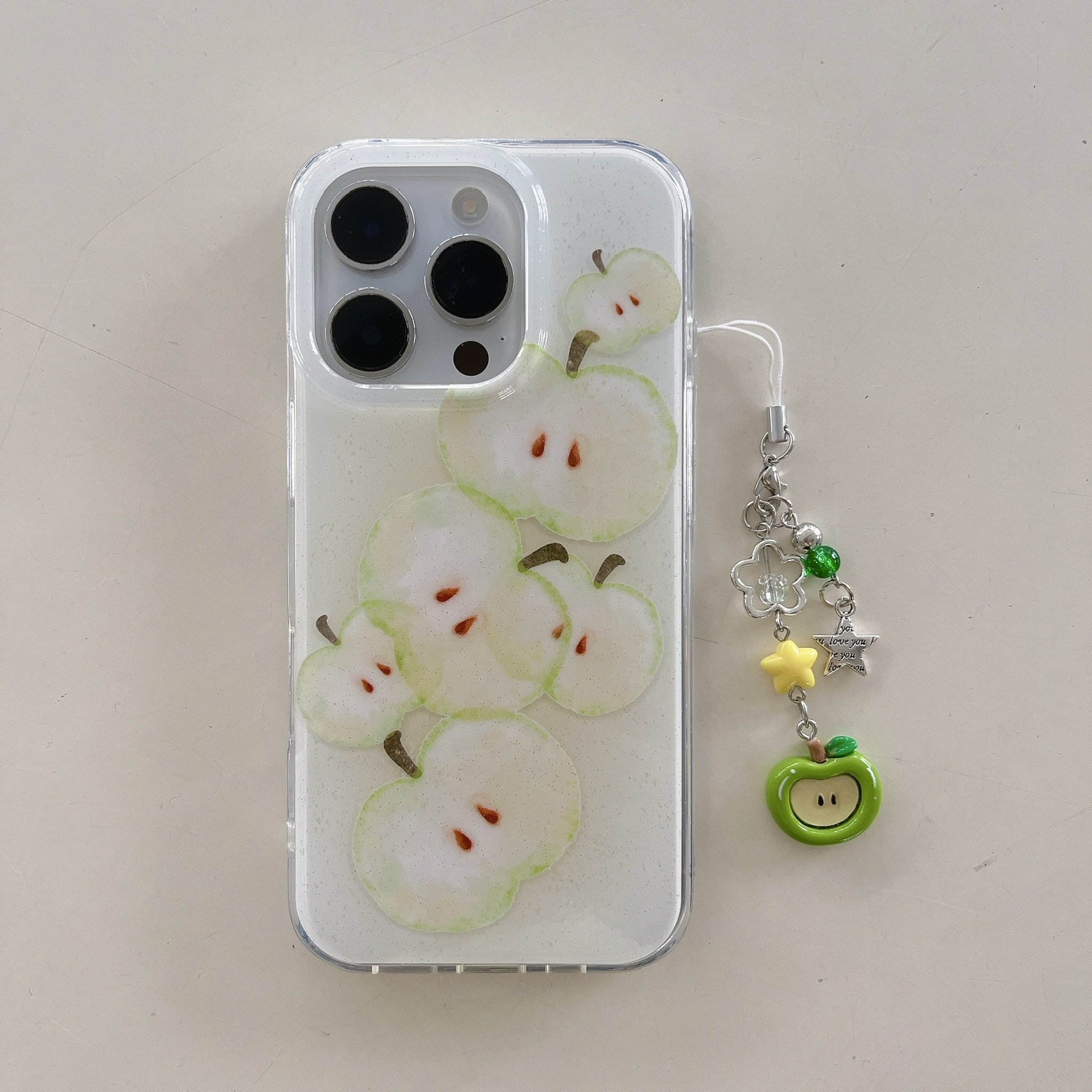 Custodia per telefono con ciondolo stella mela verde frutta fresca ins per iPhone 16 15 14 13 pro Max coperchio posteriore Funda: chiaro / Per iPhone 14 Pro
