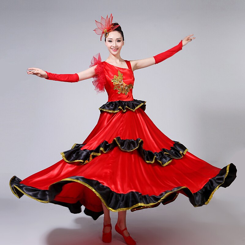 Spanish Bullfight Dress Flamenco Performance Costume Opening Dance Full-skirt Adult Female Sequin Large Swing Dress H562