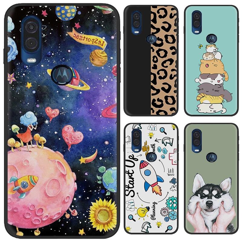 Anti-Klop Telefoon Geval Voor Moto Een Vision/P40/P50 Back Cover Voor Vrouw Duurzaam Siliconen cartoon