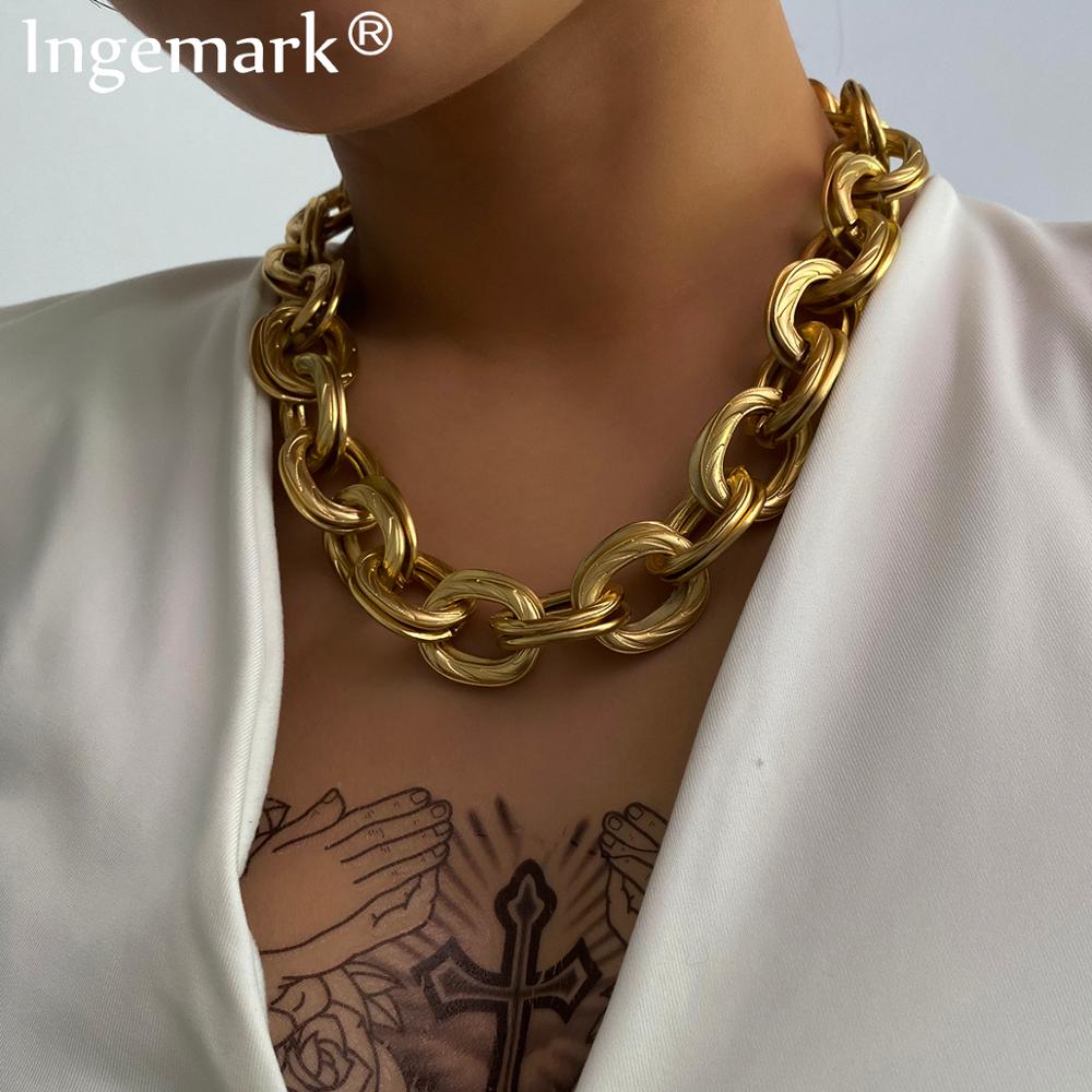 Ingemark Punk Miami Curb Kubanischen Kette Halskette Frauen Collares Rock Hip Hop Big Chunky Choker Thick Halskette Steampunk Männer Schmuck