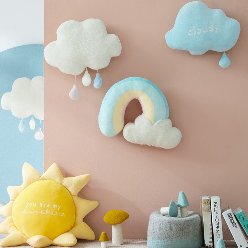 Leuke Creatieve Regenboog Zon Cloud Knuffel Gevuld Zon Bewolkt Natuurlijke Weer Zachte Pop Home Decoratie Kussen Kinderen Speelgoed